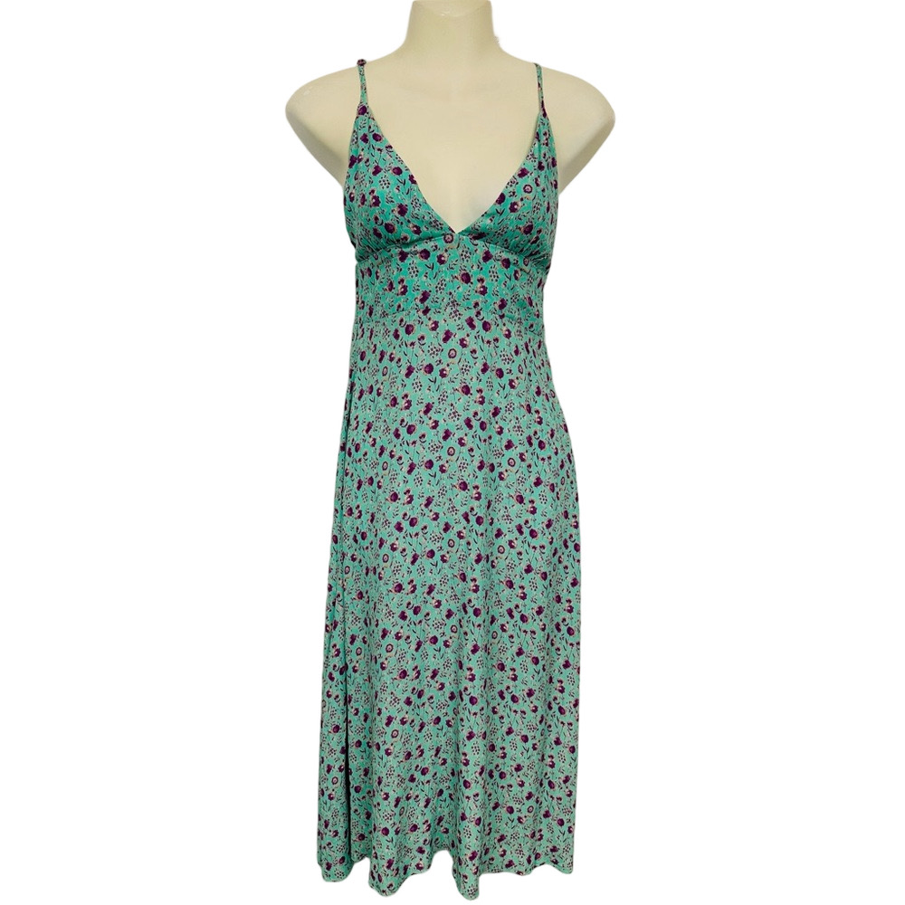 Green purple floral midi slip dress Small Summer Flowy Ditzy Brunch Shower